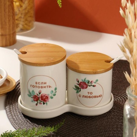 A set of storage cans from ceramics “cook with love”, 400 ml, 250 ml, 2 pcs, white color