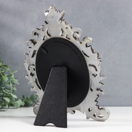 Photo frame Polystone 10x15 cm "lush leaves" Elevated silver 28x19 cm-2