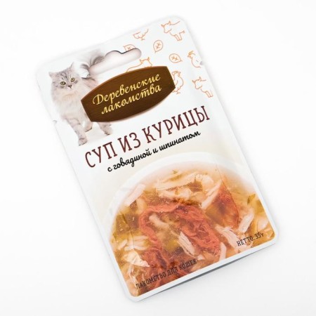 Delicacies of village Cons. d/cats, chicken soup with beef and spinach, spider, 35 g