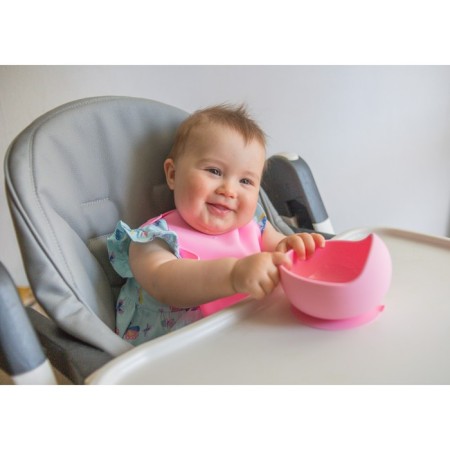 Baby plate on a suction cup, silicone, pink color-10