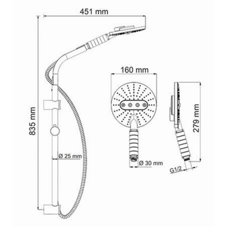 Shower set of Wasserkraft a044, watering can 3 modes, stand, chrome-6