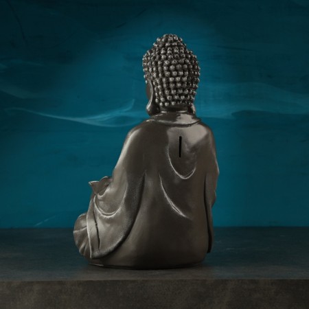 Piggy bank "Buddha with lotus" Gray stone, 31cm-3