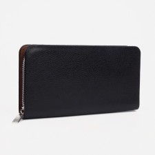 Male purse with zipper, department for bills, for maps, for coins, black color