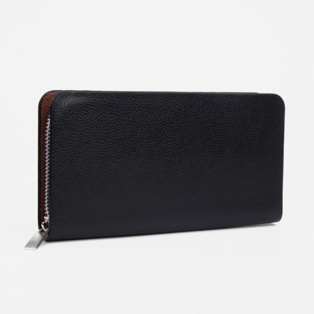 Male purse with zipper, department for bills, for maps, for coins, black color