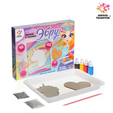 We draw a set for creativity using the EBRU technique "Unicorn"