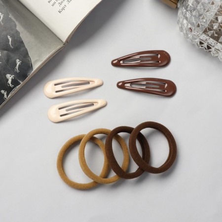 Hair Set "Mira" (4 Invisibility-5 cm, 8 elastic bands-3.5 cm) Coffee-1