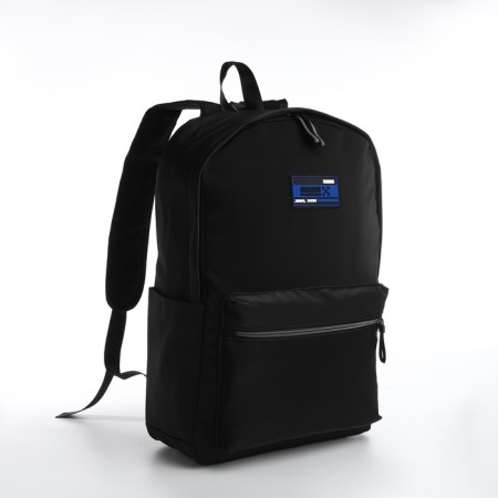Youth backpack from textiles with a zipper, waterproof, 4 pockets, black/blue color-2