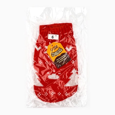 Clothing for dogs. Knitted sweater with "New Year" ornament, red, size S-8