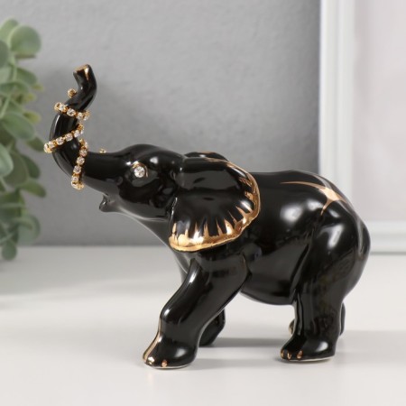 Souvenir Ceramics "Black African Elephant with a chain on the trunk" Gold/Rhin-3