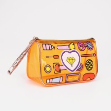 Cosmetic bag with a handle, orange color