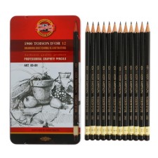 A set of pencils of black-dimensions of 12 pieces of Koh-I-Noor Toison D`or 1902 Art 8b-8h, metal pencil case