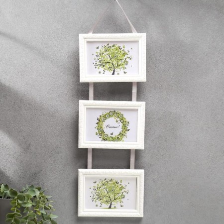 Triple photo frame on braid L-2 10x15 cm, white