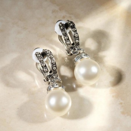 Grace clips two lines with beads, white color in black silver-1