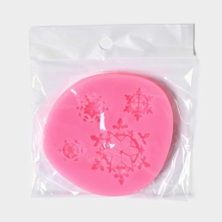 Mold "Four Snowflakes", silicone, 8 × 8 cm, pink color-3