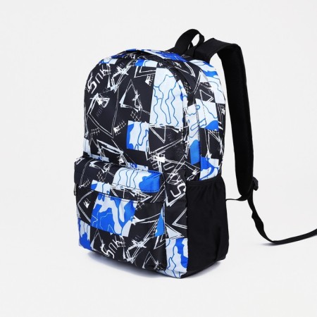 School backpack from textiles on lightning, 3 pockets, blue color-2