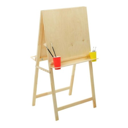 Molbert Type "Clap", bilateral, 120 x 60 x 65 cm, tablet 60 x 60 cm, shelf with two cup holders, unpainted wood, calligrata-1