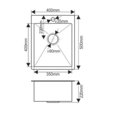 Moika Fabia Profi, 40x50 cm, Sredal, S = 3.0 and 0.8 mm, siphon with overflow + basket-13