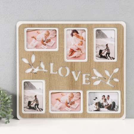 Photo frame LHDF "Love Birds" 46x51 in 6 photos 10x15 cm, col. oak/white (plastic screen)