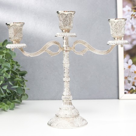 Summary Metal for 3 candles "Raja" aged silver 22.5x8x24 cm
