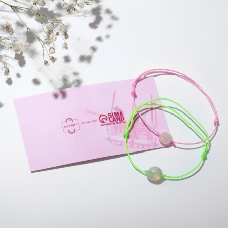 Bracelets "Demetrons" "Moonstone" on neon-pink and green threads-2
