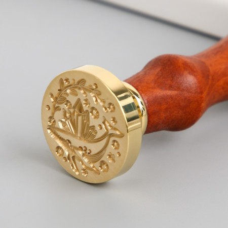 Printing for wax with a wooden handle "Kit and crystals" 9x2.5x2.5 cm-3