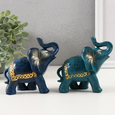 Souvenir Polystone "Blue Elephant with a Golden Pattern on the Popon" MIX 11x11.5x6 cm