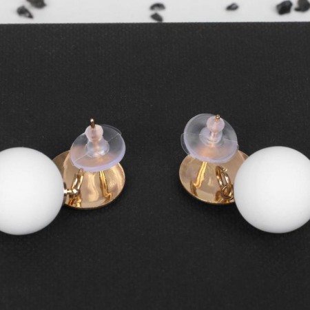 Earrings Assorted "Snowball" disk, white color in gold-1