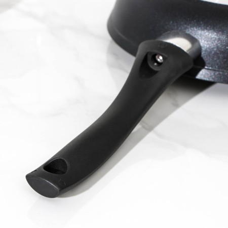 The “Tradition” pan, d = 22 cm, a plastic handle, a glass cover, a thickened bottom, anti -stick coating, black color-4