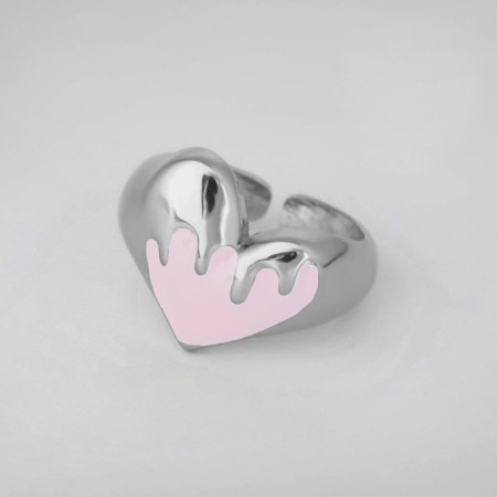 Ring "Heart" fluid, pink color in silver, dimensionless-3