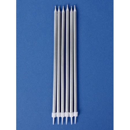 Candles in the cake "Tall Royce", 6 pcs, silver-1