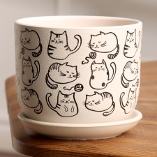 Pot Flower cats White Book №1, 0.8 l, D - 12 cm