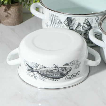 Set of pots "Fish", 3 subjects: 2 l, 3 l, 4 l, glass covers, induction-2