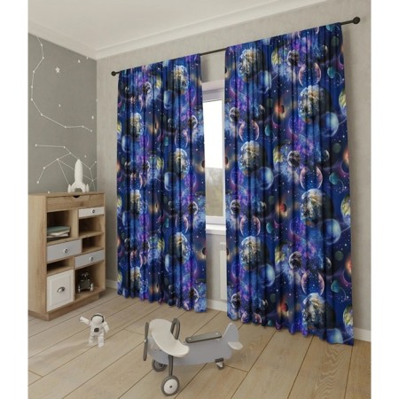 Curtain Blackout "Cosmos", size 140x260 cm, blue color