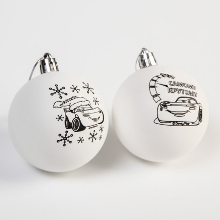 New Year's Christmas tree decoration for coloring, set 2 pcs, ball size 5.5 cm, cars-1