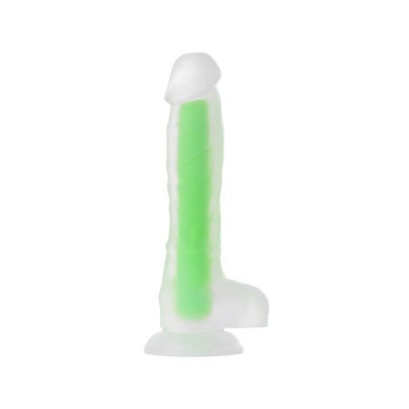 Phalloimitator, glowing in the dark, silicone, transparent green, 20 cm
