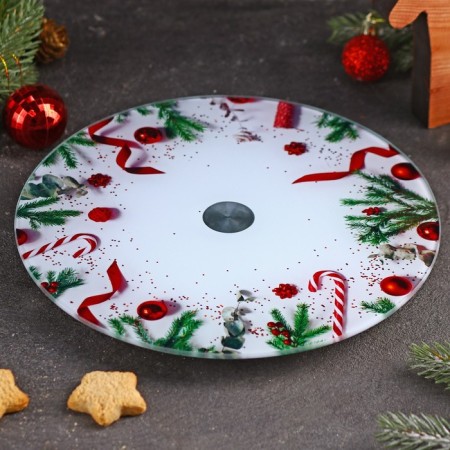Glass stand for a cake rotating share "Christmas wreath", D = 24 cm-1