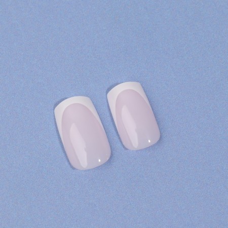 Classic French overhead nails, 24 pcs, with adhesive plates, soft square shape, pale pink/white color-7