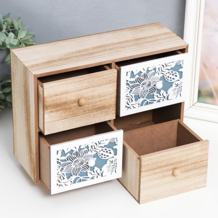 Casket wood chest of drawers 4 boxes "Flower pattern" beige-white 10.3x27x22 cm-1
