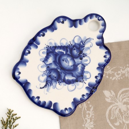 Malaya cheese board, gzhel, porcelain, 21x15 cm