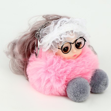 Soft toy "Puppet Model" on a key fob, 16 cm, pink color-2
