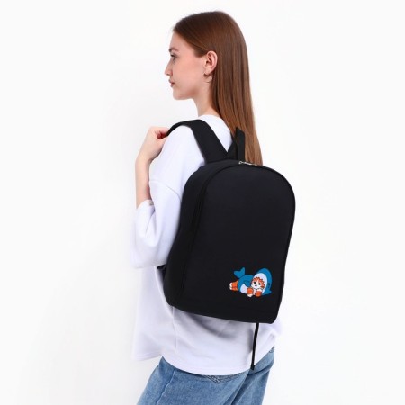 School textile backpack "Cat in a suit", 38x14x27 cm, black color-6