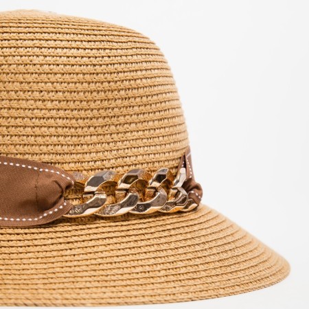 Women's hat with a chain minku beige color, rn 58-2