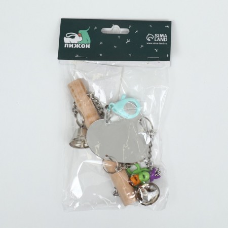 A toy-cache for birds with a mirror and bells "Heart", 15 x 28 cm-7