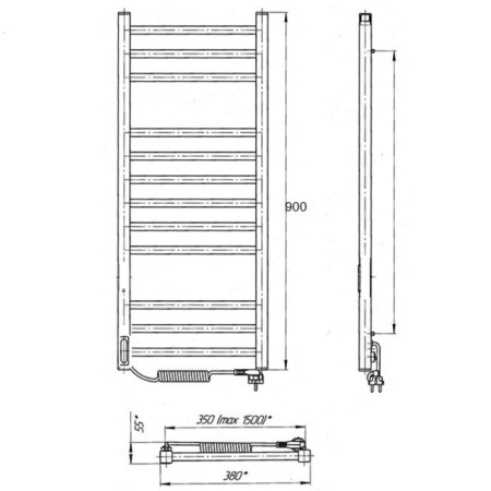 Two -heated towel rail Laris Astor ChKCh12, 350x900 mm, 12 crossbars, left, black-7