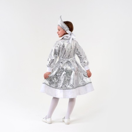 Carnival costume "Snow Maiden with a pattern", satin, fur coat, kokoshnik, height 98-104 cm-3