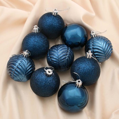 Set of balls plastic D-6 cm, 9 pcs "New Year's branches" blue