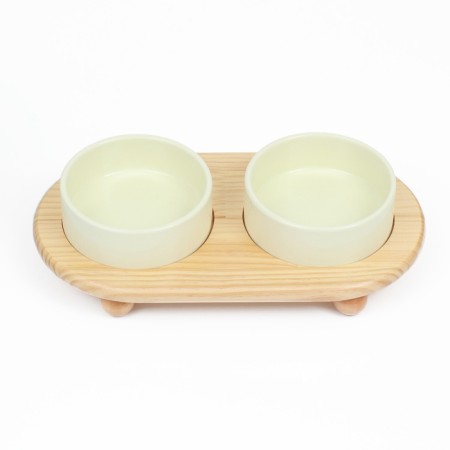 Double ceramic bowls on a stand of 2 x 450 ml 28.5 x 15.5 x 7 cm, light green-2
