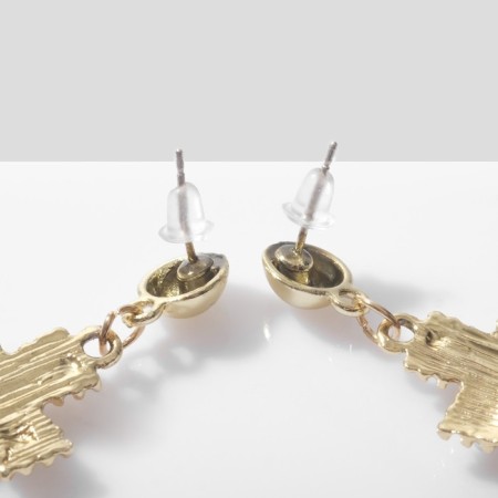 Earrings with pearls "crosses" on beads, white color in gold-1