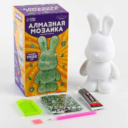 Diamond mosaic on a figure with a full filling "Bunny", green-3