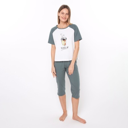 Women's set "Wake Up" (T-shirt/Bridges), the color is gray-green, size 52